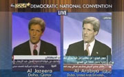 John Kerry being broadcast on Al-Jazeera & Al-Arabiya